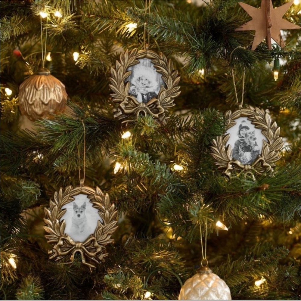 Set of 3 Gold Wreath Picture Frame Christmas Ornaments - Threshold Studio McGee - Picture 2 of 4